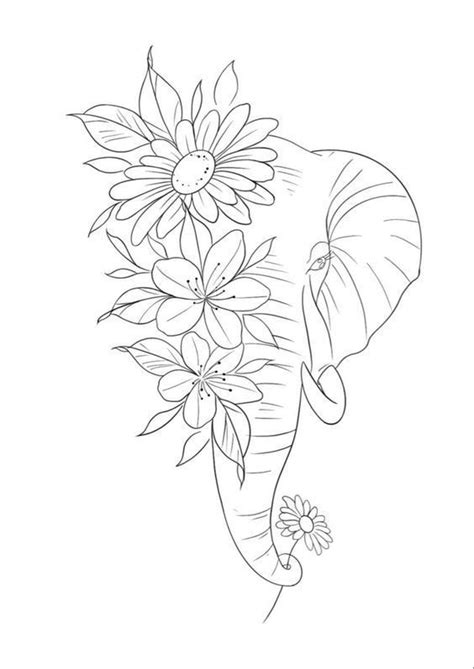 Elephant With Flowers Coloring Page