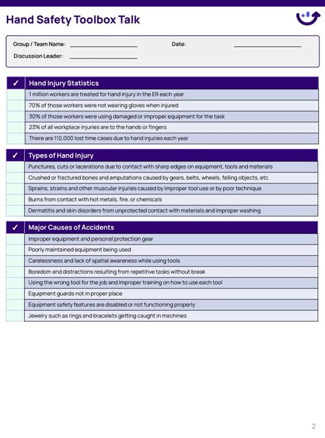 Hand Safety Toolbox Talk Template Xenia Templates