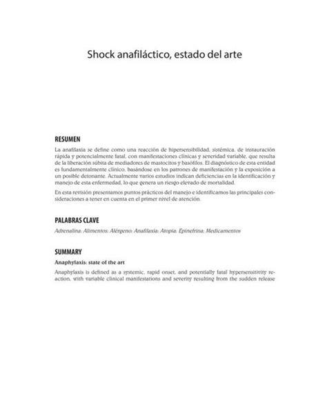 Shock anafiláctico estado del arte Medicina y Farmacia uDocz