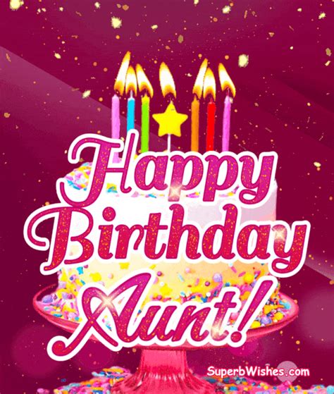 Happy Birthday Aunt With Gold Heart Confetti SuperbWishes