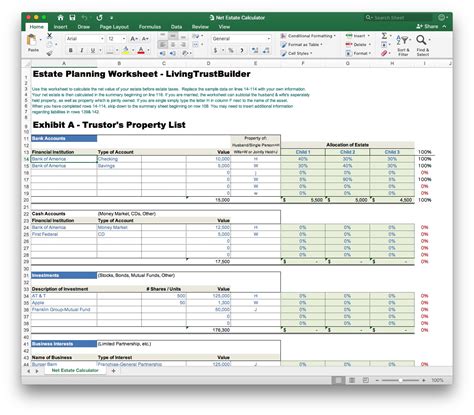 Estate Planning Spreadsheet Template Separate Worksheets For Your