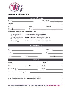 Fillable Online Dfginc Mentee Application Form Dfginc Org Fax Email