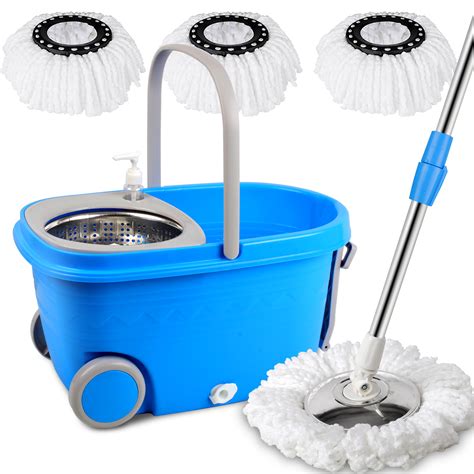 Pulnda Spin Mop And Bucket Set With Easy Wringing System 360° Spinner 3 Microfiber Refills