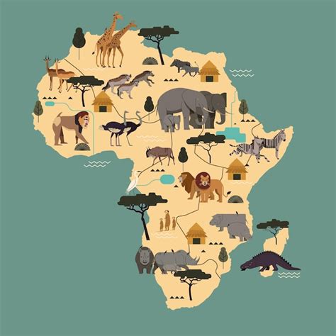 Fond De Carte Afrique Vecteur Avec Des Animaux Sauvages Vecteur Premium