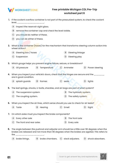 Free Printable Michigan Cdl Pre Trip Worksheet Part 6