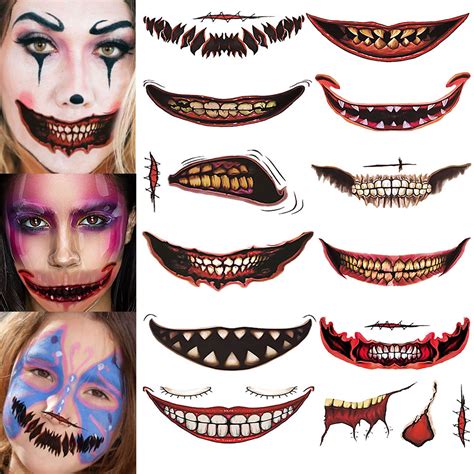 Buy 2022 New Halloween Clown Horror Mouth Tattoo Stickers Halloween