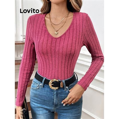 Lovito Camiseta básica lisa casual para mulheres LNL60050 Shopee Brasil