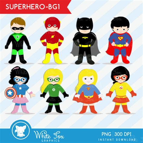 Superheroes Clipart Personal And Commercial Use 1 Free Etsy