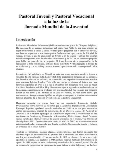 Pastoral Juvenil Y Pastoral Vocacional A La Luz De La Jornada