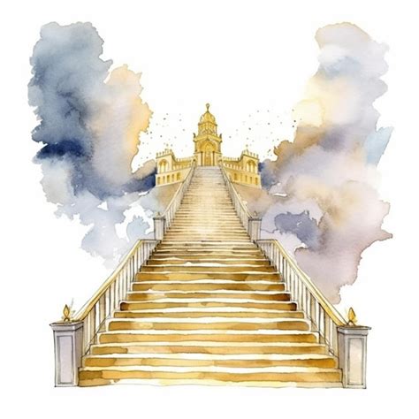 Premium AI Image A Painting Of A Stairway Leading To A Building With