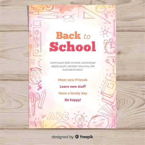 Watercolor back to school card template | Free Vector