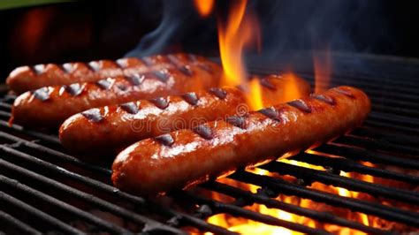 Bratwurst or Hot Dog on Grill with Flames. Generative AI Stock Photo ...