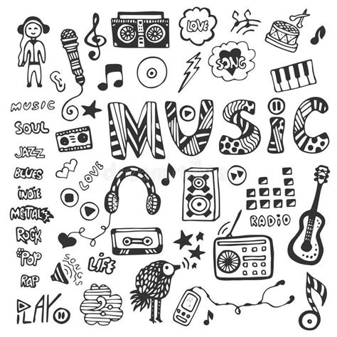 Hand Drawn Collection With Music Doodles Music Icons Set Vector