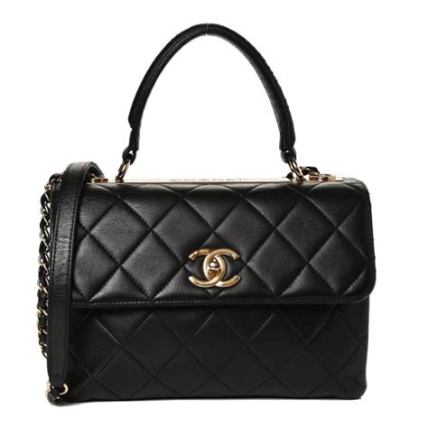 Chanel Lambskin Quilted Small Trendy Cc Dual Handle Flap Bag Black