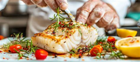 Chef Preparing Grilled Fish Filet In Creamy Lemon Butter Or Cajun Spicy