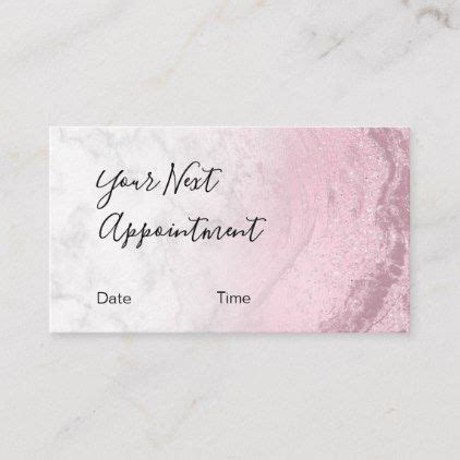 Modern Pink Rose Gold Glitter Marble Makeup Artist Appointment Card