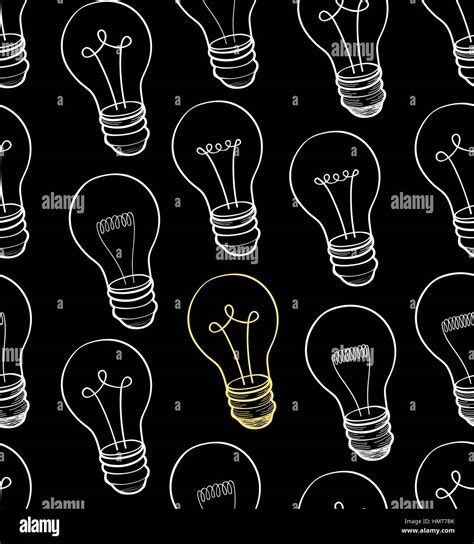 Bulb White Background Electric Lamp Seamless Pattern Doodle Line