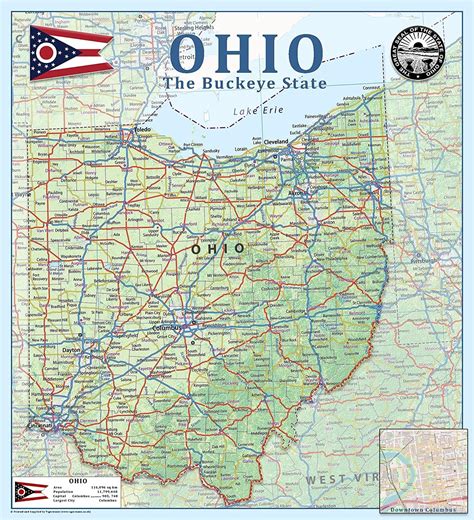 Ohio State Physical Map 212 X 233 Inches Paper