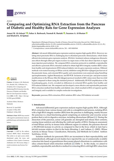 Pdf Comparing And Optimizing Rna Extraction From The Pancreas Of