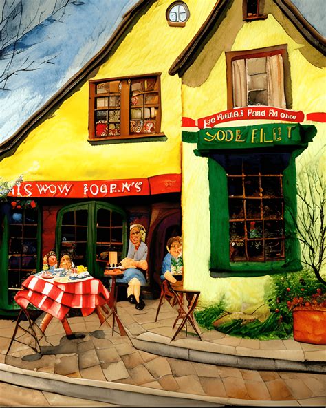 Sidewalk Cafe English Village Watercolor Cottagecore Creative Fabrica