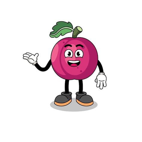 Dibujos Animados De Fruta De Ciruela Con Pose De Bienvenida Vector