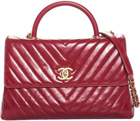 Chanel Red Chevron Quilted Leather Coco Top Handle Satchel Chanel