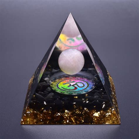 Rose Quartz Sphere Om Orgone Pyramid With Obsidian Crystal Reiki