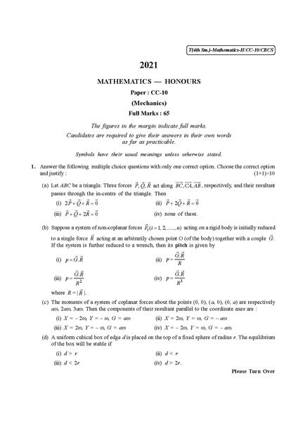 File Cu 2021 B Sc Honours Mathematics Semester Iv Paper Cc 10 Qp Pdf