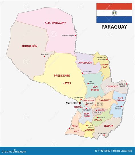 Mapa Administrativo Y Pol Tico De Paraguay Del Vector Con La Bandera