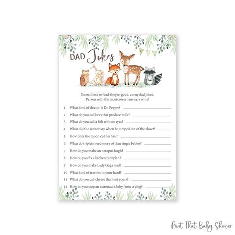 Woodland Baby Shower Games Dad Jokes Game Baby Shower Etsy In 2024