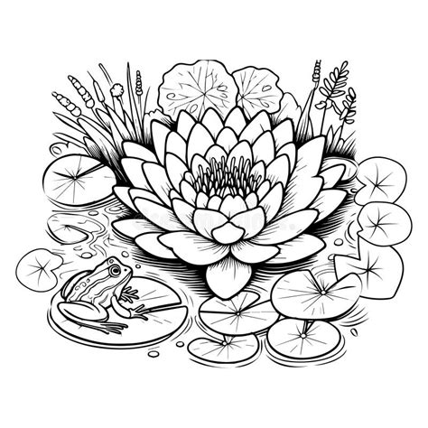 Illustration Water Lily Vector Outline Water Lily Drawing Tattoo