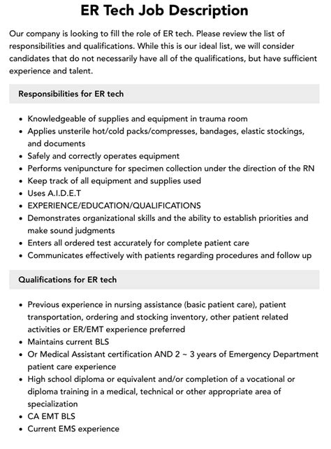 Er Tech Job Description Velvet Jobs