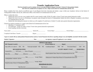 Fillable Online Regent Transfer Application Form Regent University