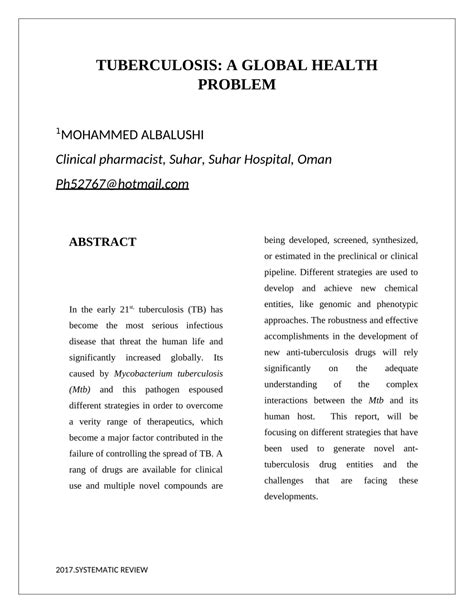 Pdf Tuberculosis A Global Health Problem