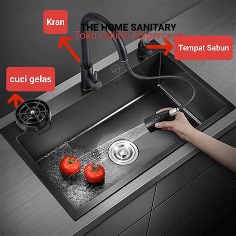 Promo Pekat Lengkap Kitchen Sink MY 6045 Black Paket Lengkap Cuci Gelas