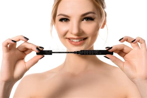 Selective Focus Of Smiling Naked Beautiful Stock Image Image Of