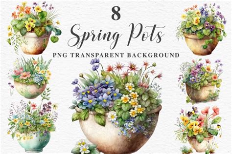 Spring Flower Pot Floral Wreath Clipart Png Scrapbooking Art