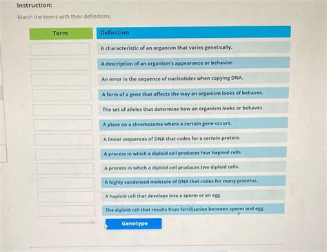 Solved Instruction Match The Terms With Their Definitions Chegg