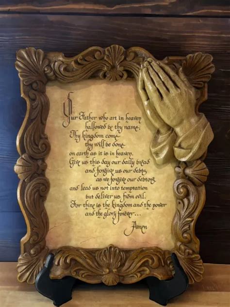 Vintage Lords Prayer Wall Art 3d Praying Hands Frame Resin Faux Wood Religious £15 58 Picclick Uk