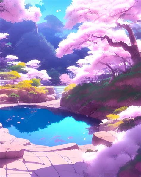 Premium Photo A Natural Mountain Hot Spring Colorful Anime Movie