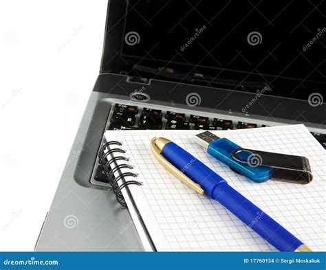 Notebook Laptop And Pen Isolated On White Stock Photo Image Of Blue