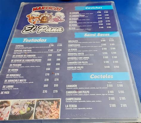 Carta del restaurante Mariscos EL PANA Culiacán Rosales