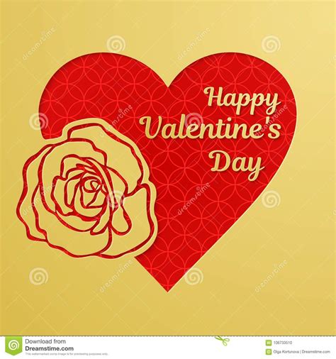 Happy Valentine Day Greeting Card Or Banner A Golden Heart And A