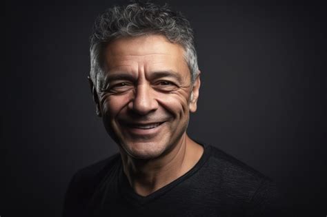 Retrato Sonriente Hombre De Mediana Edad Aislado En Camisa Negra Y