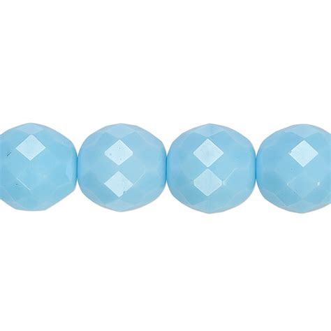 Bead Czech Fire Polished Glass Opaque Turquoise Blue 12mm Faceted Round Sold Per 16 Inch