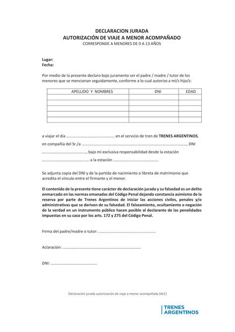 Pdf Declaracion Jurada AutorizaciÓn De Viaje A · Declaración Jurada