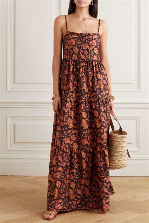 Matteau Open Back Tiered Floral Print Cotton Poplin Maxi Dress Maxi