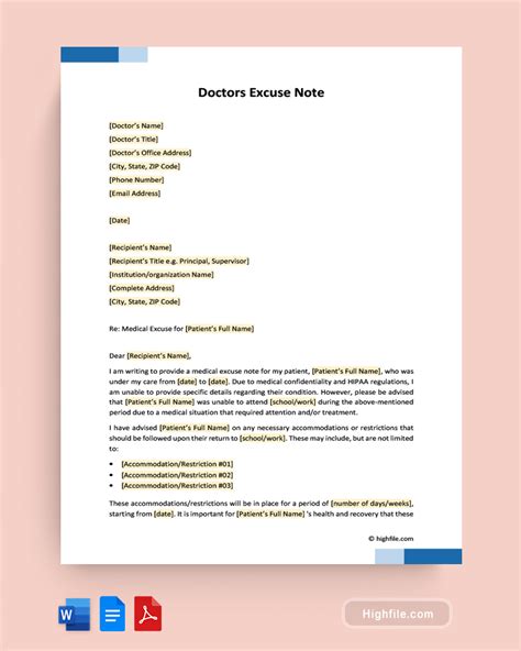 Free Doctor Note Templates For Work Or School Highfile