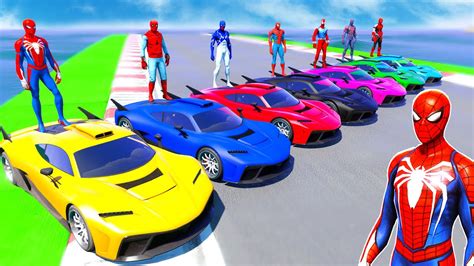 Team Spiderman Cars Racing Competition Challenge On Double Mega Ramp