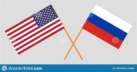 Eua E Rússia As Bandeiras Do Estados Unidos Da América E Do Russo Cores Oficiais Proporção